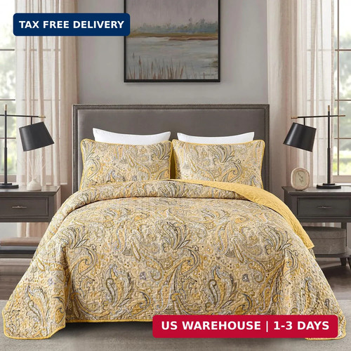 Djy yellow paisley quilt - quilt, set